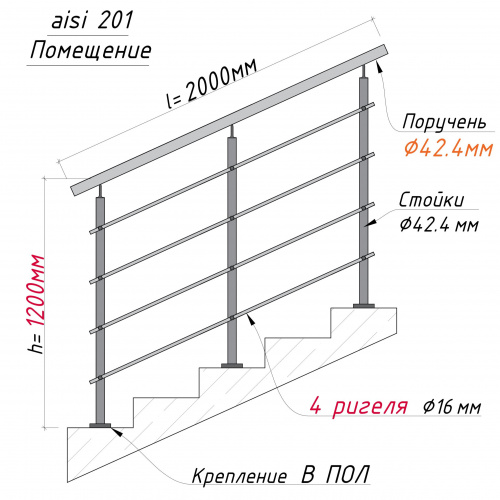 Комплект ограждений 2м длина 42 труба 201 высота 1,2 м фото 2